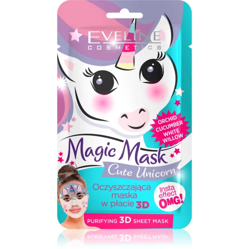 Eveline Cosmetics Magic Mask Cute Unicorn tekstilna 3D globinsko čistilna maska 1 kos