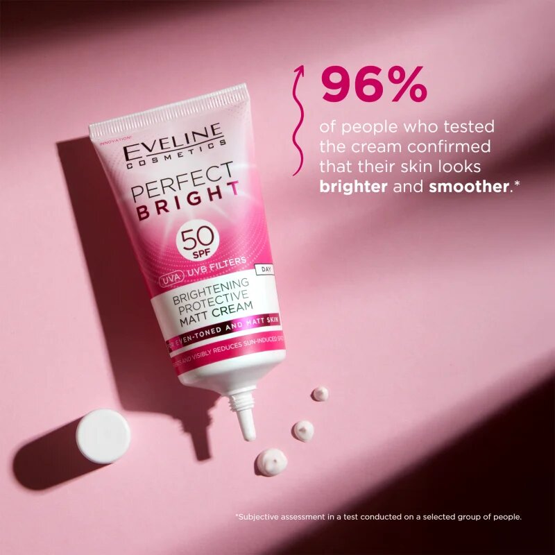 Eveline Cosmetics Perfect Bright SPF 50 zaščitna matirajoča krema za obraz SPF 50 30 ml