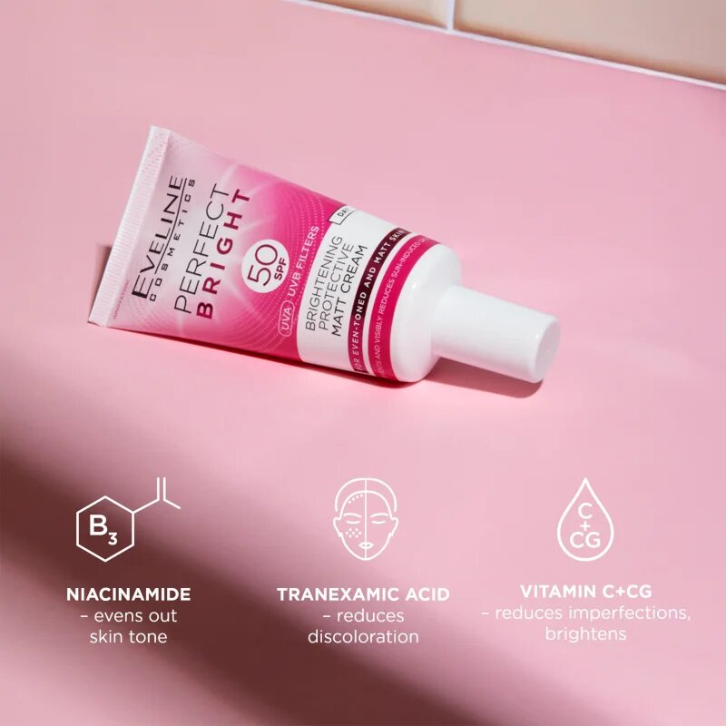 Eveline Cosmetics Perfect Bright SPF 50 zaščitna matirajoča krema za obraz SPF 50 30 ml