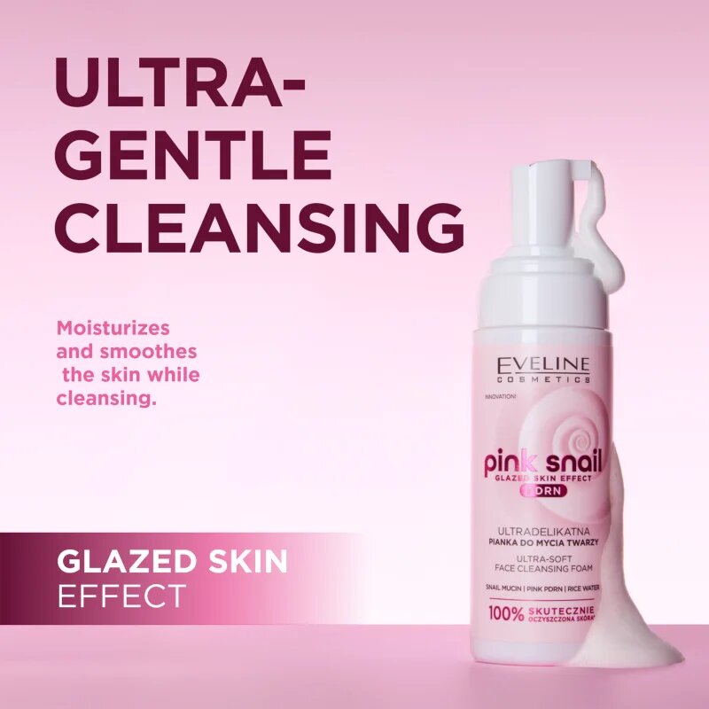 Eveline Cosmetics Pink Snail Glazed Skin Effect nežna čistilna pena za obraz 150 ml