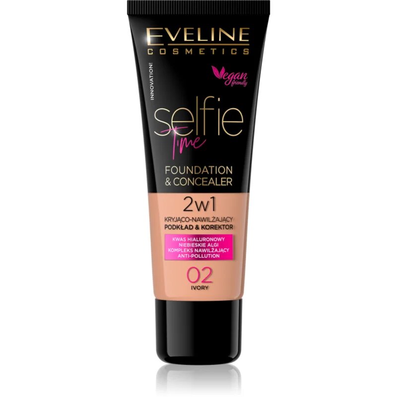 Eveline Cosmetics Selfie Time puder in korektor 2 v 1 odtenek 02 Ivory 30 ml