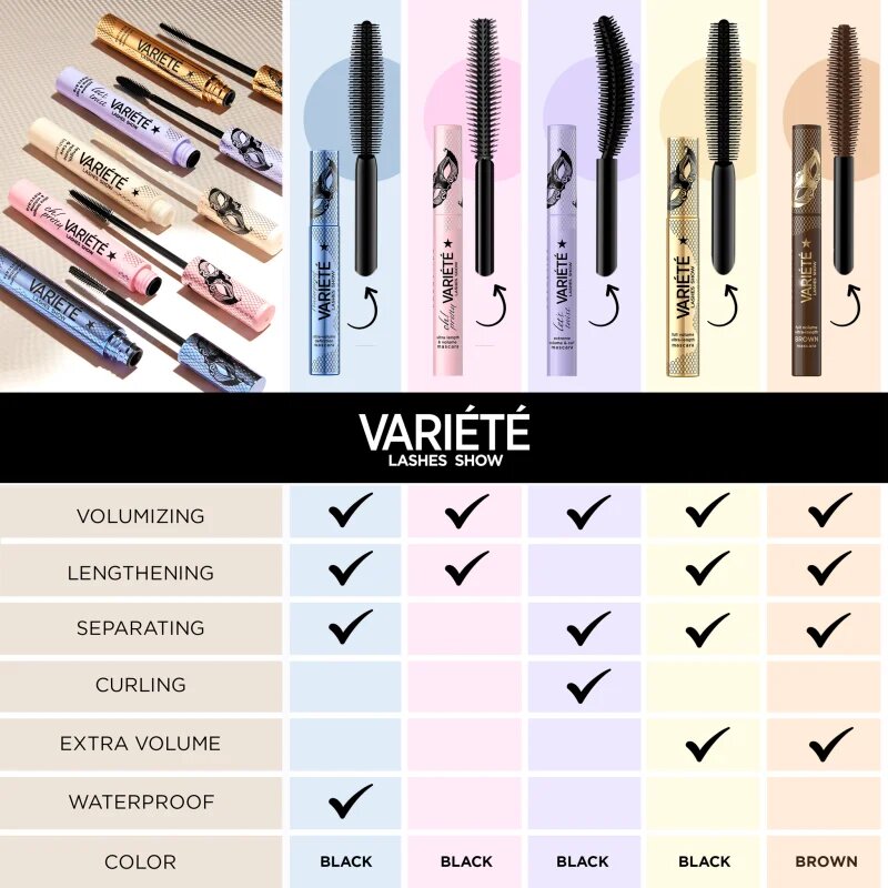Eveline Cosmetics Variété Let's Twist maskara za volumen in privihanje trepalnic 10 ml
