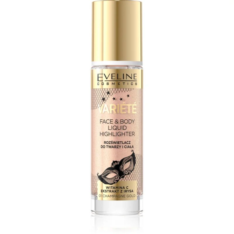 Eveline Cosmetics Variété tekoči osvetljevalec za obraz in telo odtenek 01 Sparkling Wine Gold 30 ml