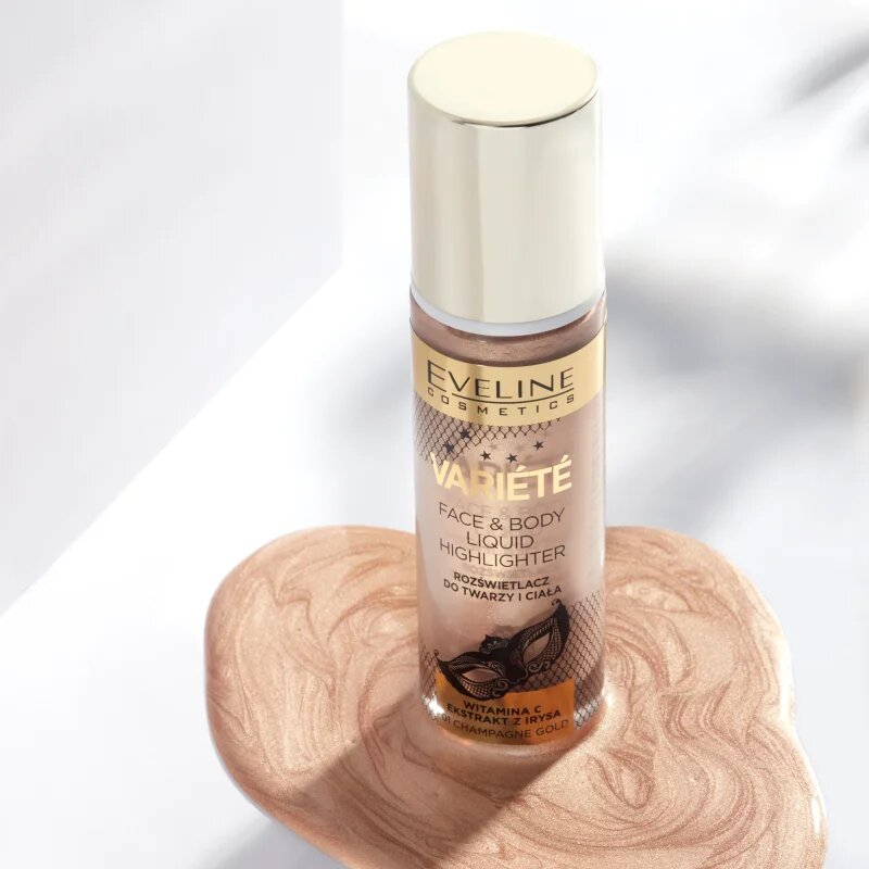 Eveline Cosmetics Variété tekoči osvetljevalec za obraz in telo odtenek 01 Sparkling Wine Gold 30 ml