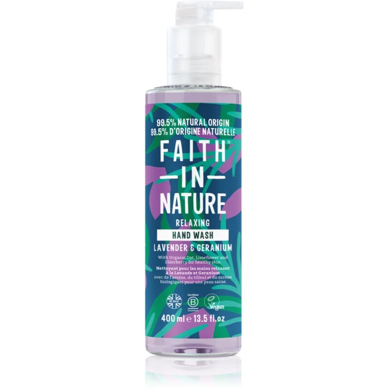 Faith In Nature Lavender & Geranium naravno tekoče milo za roke z vonjem sivke 400 ml