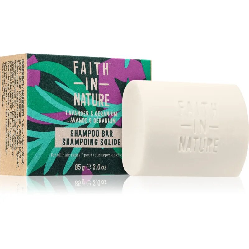 Faith In Nature Lavender & Geranium organski trdi šampon s sivko 85 g