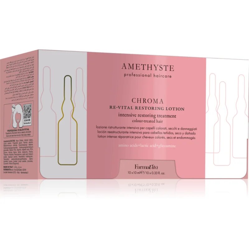 FarmaVita Amethyste Chroma svilena regeneracijska nega za barvane lase 10x10 ml