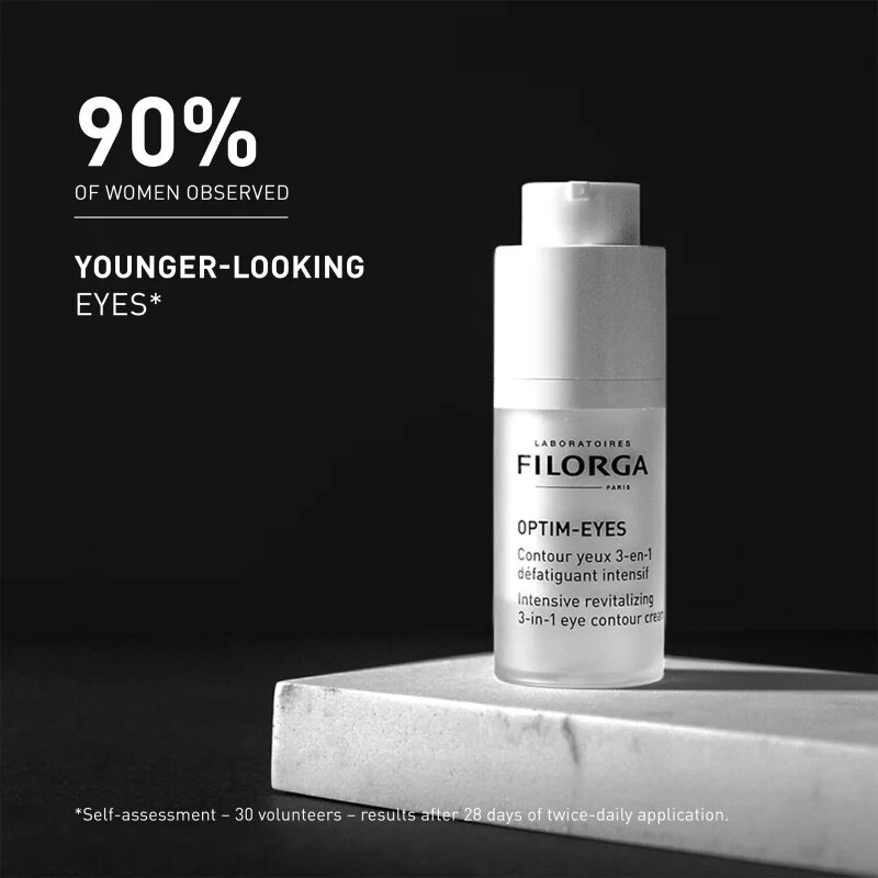 FILORGA OPTIM-EYES nega za predel okoli oči proti gubam zabuhlosti in temnim kolobarjem 15 ml