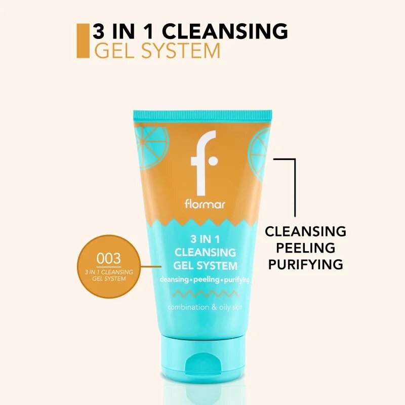 flormar Combination & Oily Skin 3in1 Cleansing Gel čistilni gel 3 v 1 za mastno in mešano kožo 150 ml