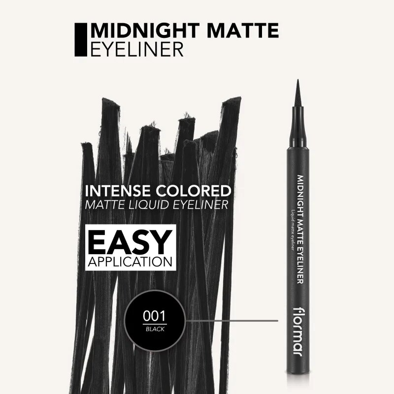 flormar Midnight Matte Eyeliner črtalo za oči v obliki flomastra z mat učinkom odtenek 01 Black 12 ml