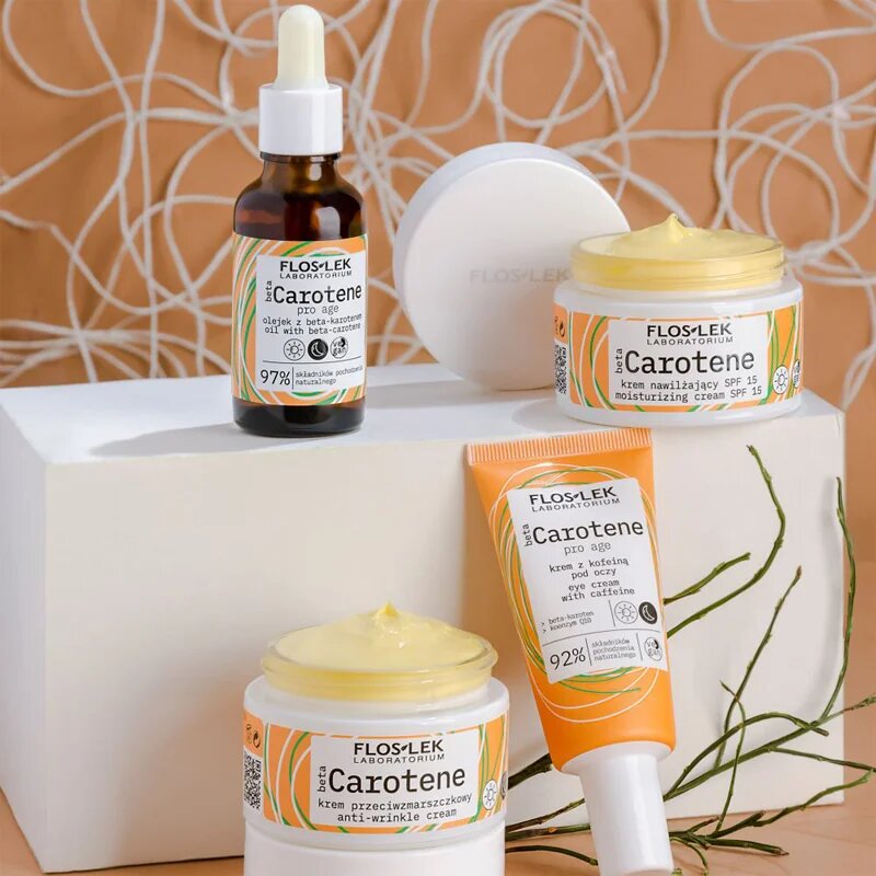 FlosLek Laboratorium Beta Carotene krema za predel okoli oči proti oteklinam in gubam s kofeinom 30 ml