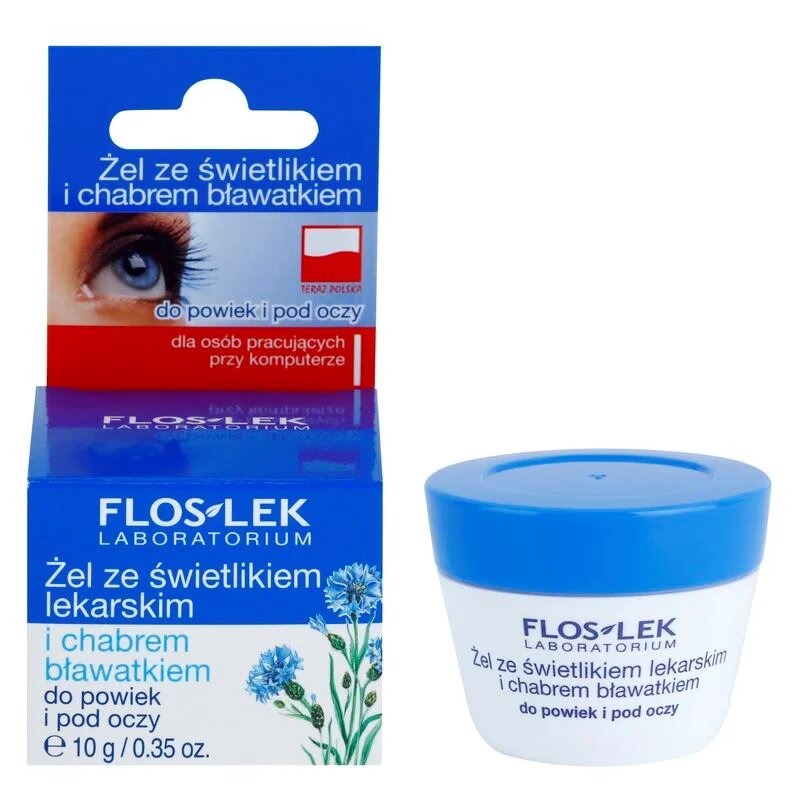 FlosLek Laboratorium Eye Care gel za predel okoli oči s smetilko in modrim glavincem 10 g