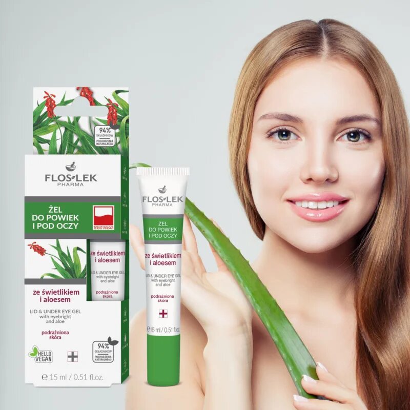 FlosLek Pharma Eye Care gel za predel okoli oči s smetilko in aloe vero 15 ml