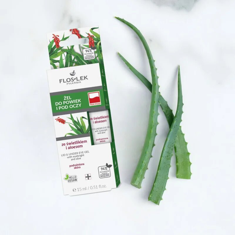 FlosLek Pharma Eye Care gel za predel okoli oči s smetilko in aloe vero 15 ml