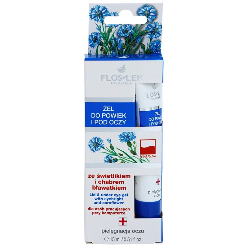FlosLek Pharma Eye Care gel za predel okoli oči s smetilko in modrim glavincem 15 ml