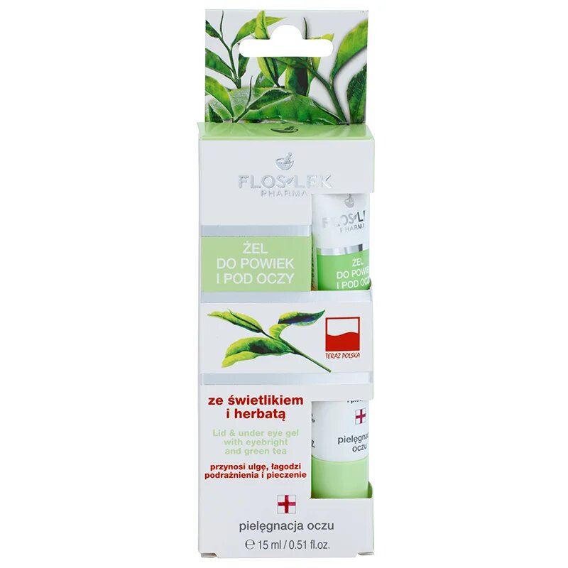 FlosLek Pharma Eye Care gel za predel okoli oči s smetilko in zelenim čajem 15 ml