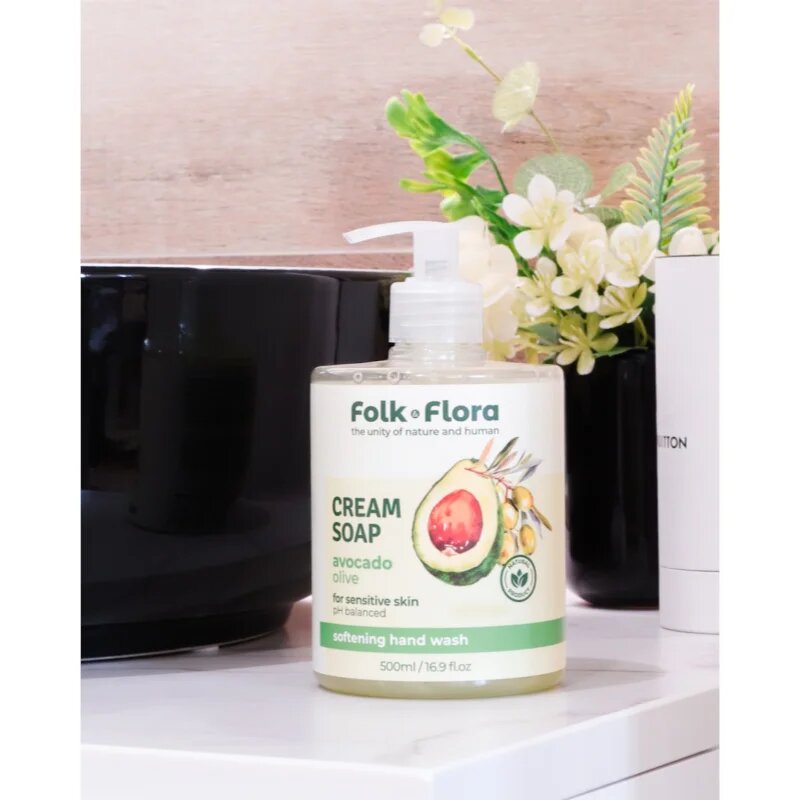 Folk & Flora Avocado & Olive tekoče milo za občutljivo kožo 500 ml
