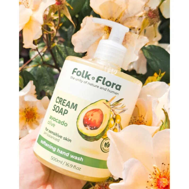 Folk & Flora Avocado & Olive tekoče milo za občutljivo kožo 500 ml