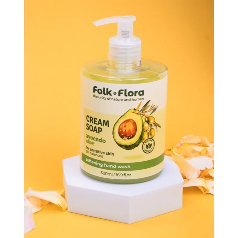 Folk & Flora Avocado & Olive tekoče milo za občutljivo kožo 500 ml