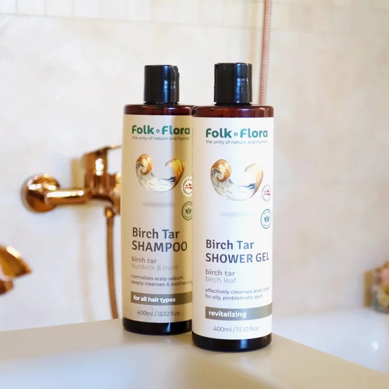 Folk & Flora Birch Tar hranilni gel za prhanje 400 ml