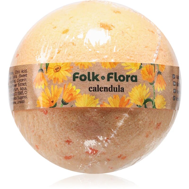 Folk & Flora Calendula šumeča kopalna kroglica z ognjičem 130 g