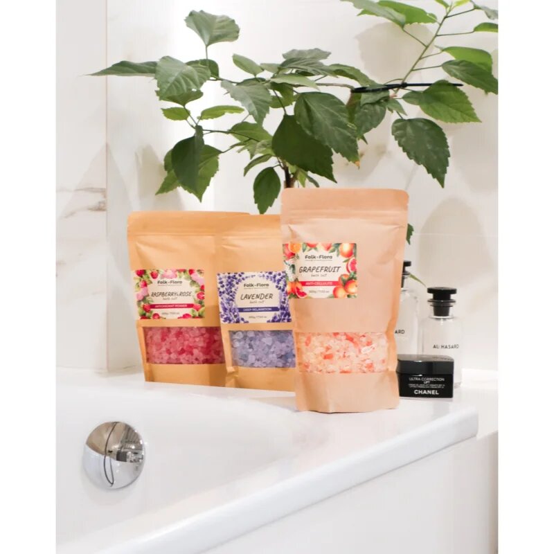 Folk & Flora Grapefruit sol za kopel s pomirjajočim učinkom 500 g