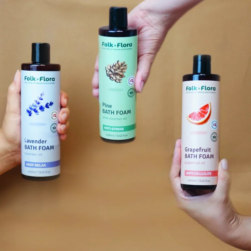 Folk & Flora Lavender pena za kopel s pomirjajočim učinkom 400 ml