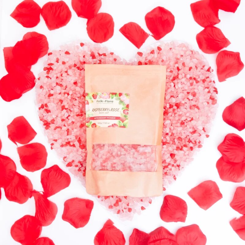 Folk & Flora Raspberry & Rose sol za kopel 500 g