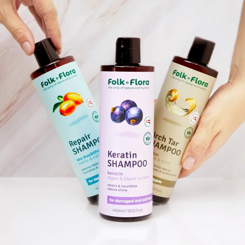 Folk & Flora Sea Buckthorn obnovitveni šampon za barvane in poškodovane lase 400 ml