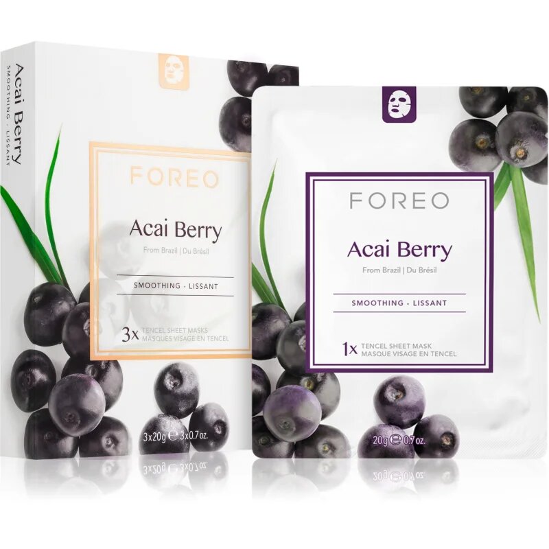 FOREO Farm to Face Sheet Mask Acai Berry antioksidacijska maska iz platna 3x20 ml