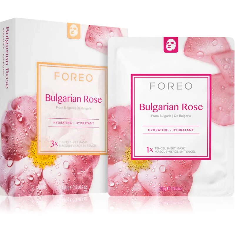 FOREO Farm to Face Sheet Mask Bulgarian Rose vlažilna tekstilna maska 3x20 ml