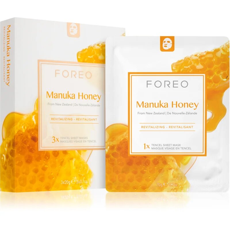 FOREO Farm to Face Sheet Mask Manuka Honey maska iz platna z vlažilnim in revitalizacijskim učinkom 3x20 ml