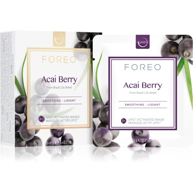 FOREO UFO™ Acai Berry gladilna maska 6 x 6 g