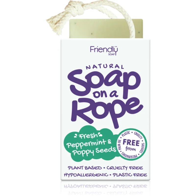Friendly Soap Soap on a Rope Peppermint & Poppy Seeds naravno milo na vrvici 95 g