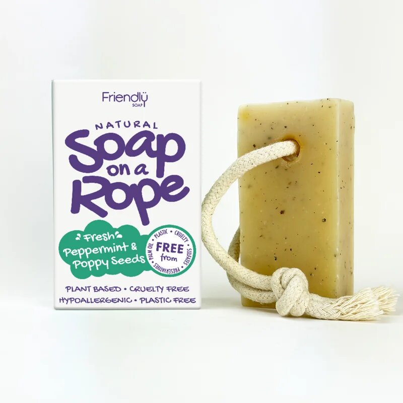Friendly Soap Soap on a Rope Peppermint & Poppy Seeds naravno milo na vrvici 95 g