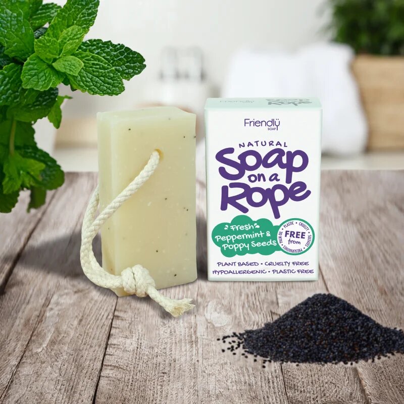 Friendly Soap Soap on a Rope Peppermint & Poppy Seeds naravno milo na vrvici 95 g