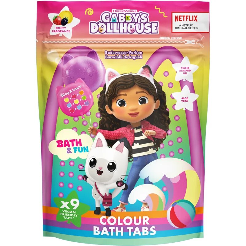 Gabby's Dollhouse Colour Bath Tabs barvne šumeče tablete za v kopel 3y+ 9x16 g