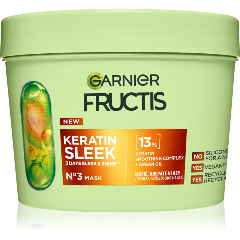 Garnier Fructis Keratin Sleek maska za lase za suhe in poškodovane lase 370 ml