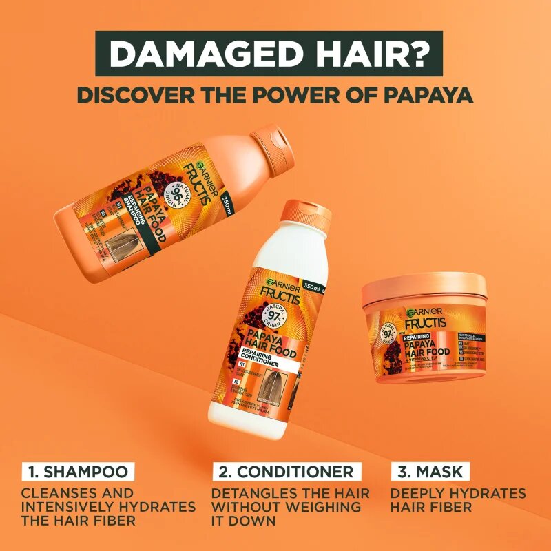 Garnier Fructis Papaya Hair Food regeneracijski šampon za poškodovane lase 350 ml