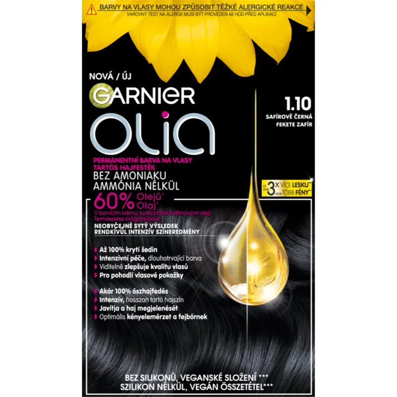 Garnier Olia Big Kit permanentna barva za lase odtenek 1.10 Black Sapphire 1 kos