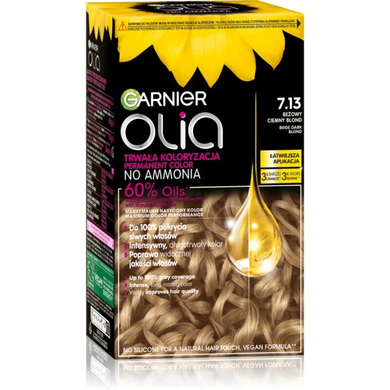 Garnier Olia Big Kit permanentna barva za lase odtenek 7.13 Beige Dark Blond 1 kos