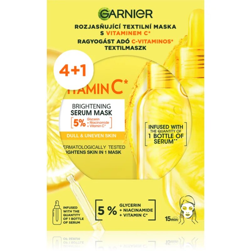 Garnier Textil Masks Brightening Pack revitalizacijska maska iz platna z vitaminom C