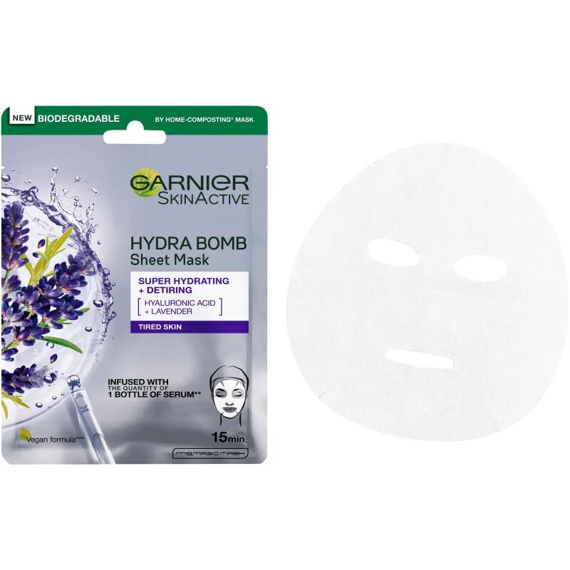 Garnier Textil Masks Hydra Bomb vlažilna tekstilna maska s hialuronsko kislino 28 g