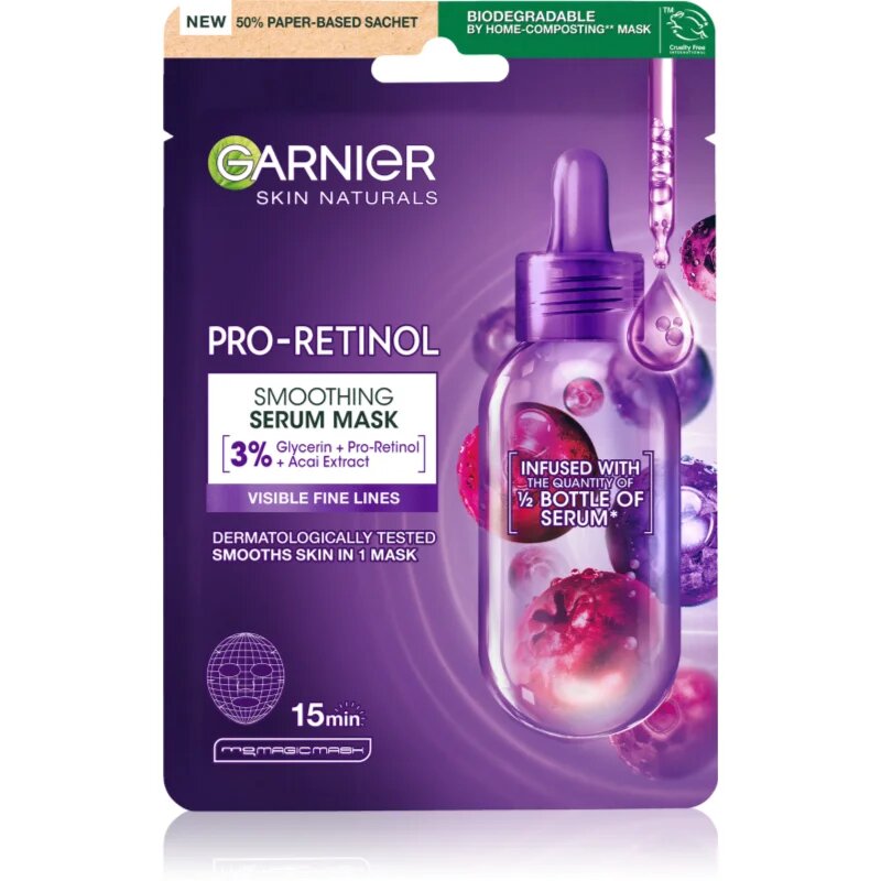 Garnier Textil Masks Pro-Retinol gladilna maska iz platna z retinolom 22 g