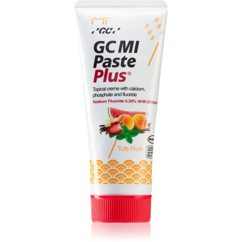 GC MI Paste Plus remineralizacijska zaščitna krema za občutljive zobe s fluoridom okus Tutti Frutti 35 ml