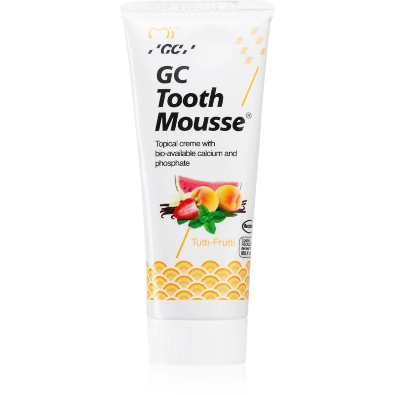 GC Tooth Mousse remineralizacijska zaščitna krema za občutljive zobe brez fluorida okus Tutti Frutti 35 ml