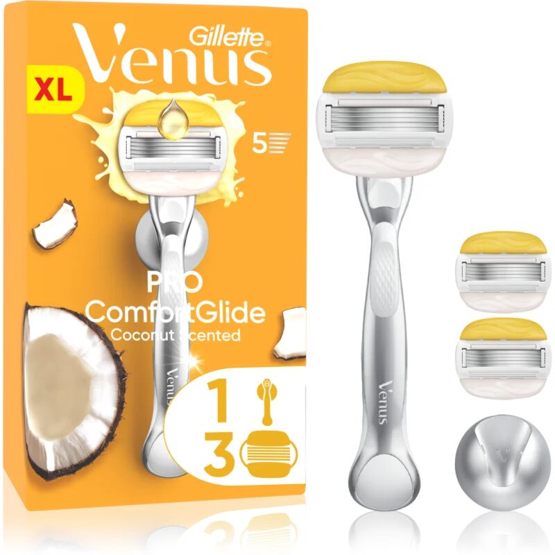 Gillette Venus PRO ComfortGlide Coconut ženski brivnik z držalom za prho + nadomestne britvice 3 kos