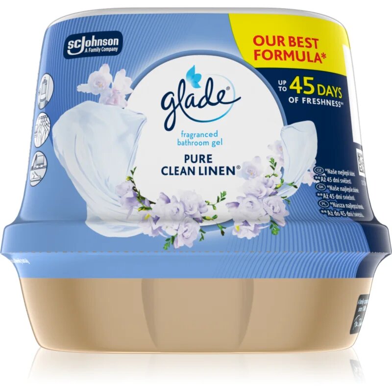 Glade Clean Linen dišeči gel za v kopalnico 180 g