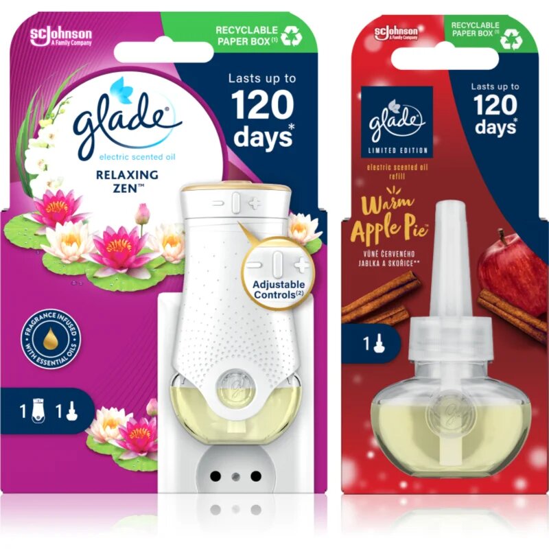 Glade Electric scented oil Relaxing Zen + Warm Apple Pie ugodno pakiranje 3 kos