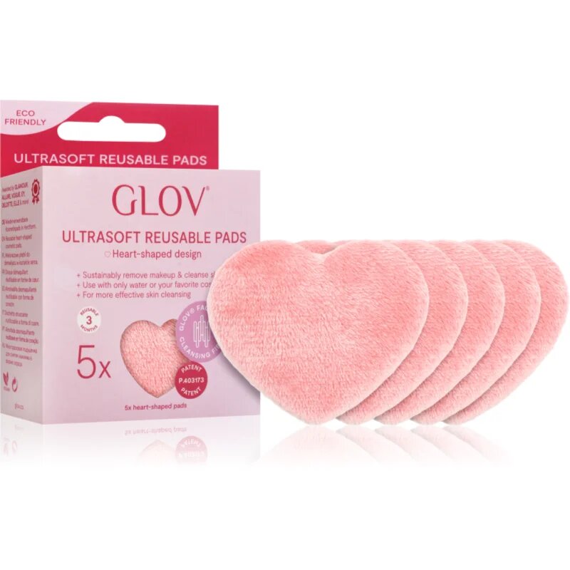 GLOV Heart-Shaped Ultrasoft pralne blazinice za odstranjevanje ličil 5 kos